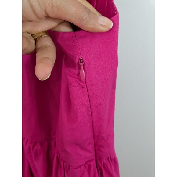 J.CREW Factory Hot Pink Shirred Tiered Sleeveless Ruffle Midi Dress Size 4 - Picture 6 of 8